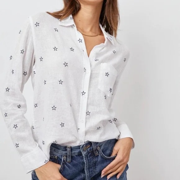 Rails Charli Star Linen Blend Blouse in Flocked Midnight Stars Size Large - Picture 3 of 14